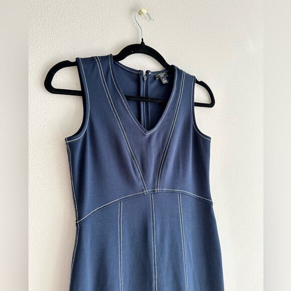 Ann Taylor Sleeveless Navy Blue  Ponte Knit Pencil Dress  | Size 0p - Picture 2 of 4